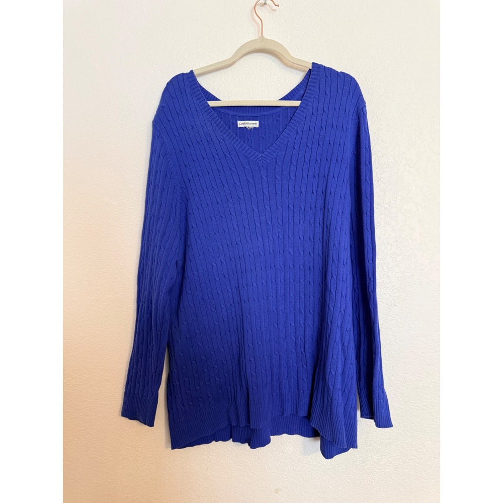 Croft & Barrow Womens Royal‎ Blue 100% Cotton Cable Knit V-Neck Pullover Sweater